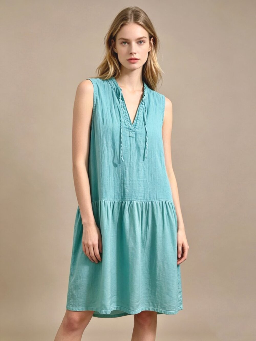 NWOT JOHNNY WAS Collection Blue Sleeveless knee-Length Dress Sz S